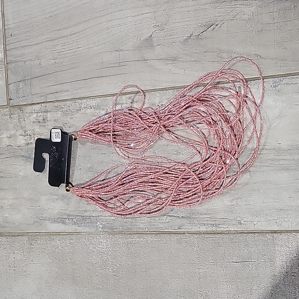 New York style beaded pink multi layered necklace